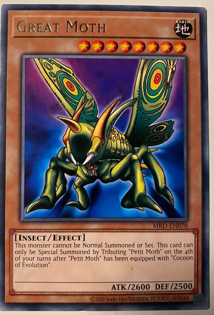 Yu-Gi-Oh! Great Moth MRD Print !, Ophalen of Verzenden, Zo goed als nieuw, Losse kaart