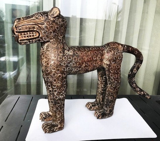 Luipaard Brons Antiek Afrika Benin 11kg😍😎👌💑🎁🤗👌, Beeld, Handgemaakt, 50 - 100 cm, Ophalen of Verzenden