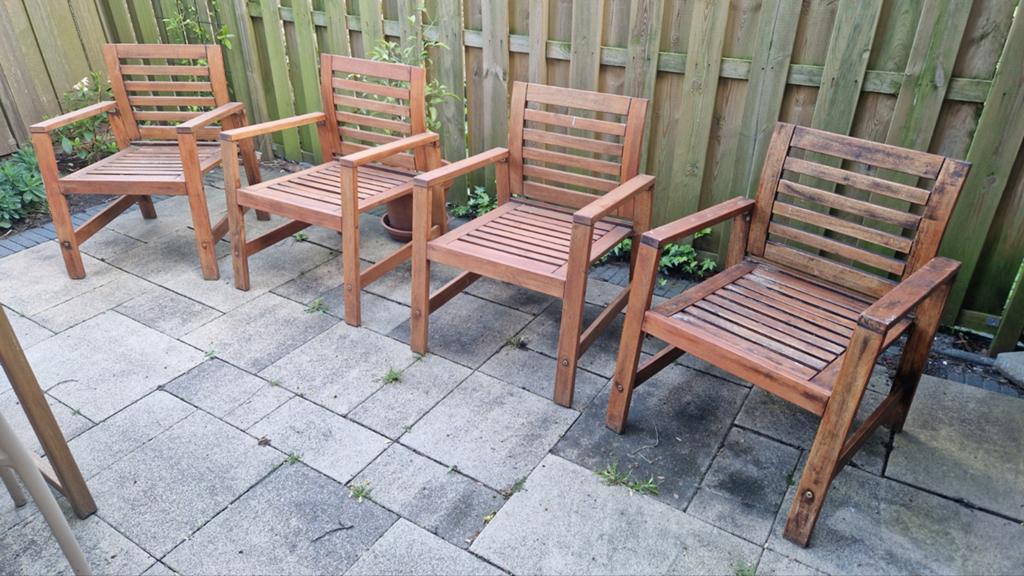 Set van 4 houten Ikea Applaro tuinstoelen, Tuin en Terras, Tuinstoelen, Ophalen, Gebruikt, Teakhout