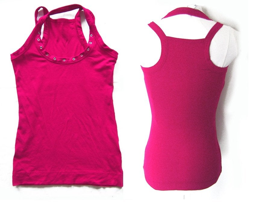 fuchsia halter top studs gothic rock punk alto yoga fitness, Verzenden, Zo goed als nieuw, Studs top zomer, Roze