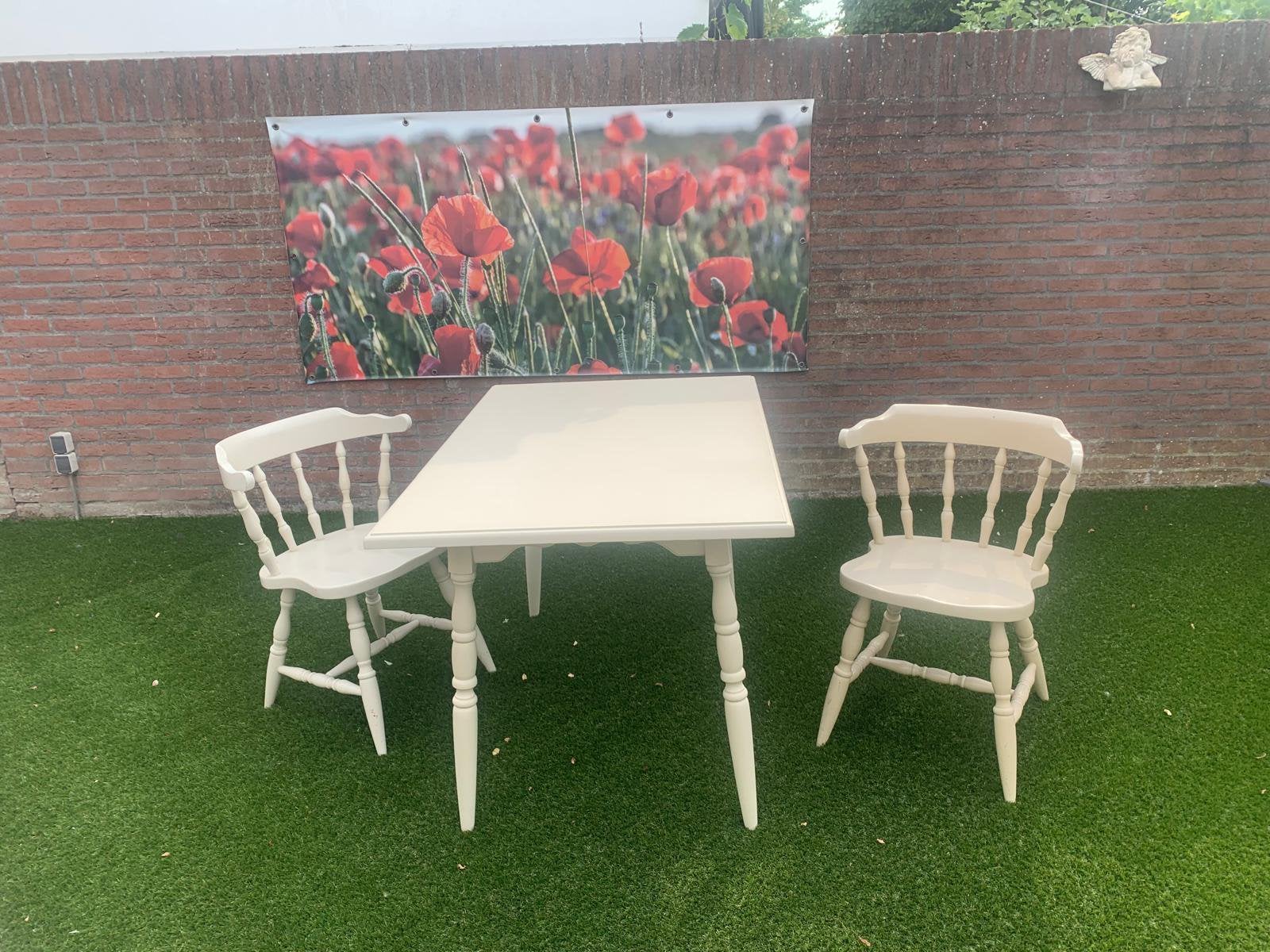 Vintage keukentafel inclusief 2stoelen, Ophalen, 100 tot 150 cm, 50 tot 100 cm, Zo goed als nieuw