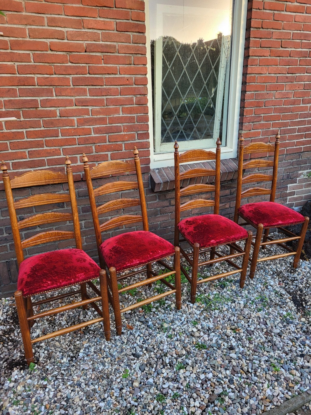 4 knopstoelen fluwelen zitting, Antiek en Kunst, Ophalen