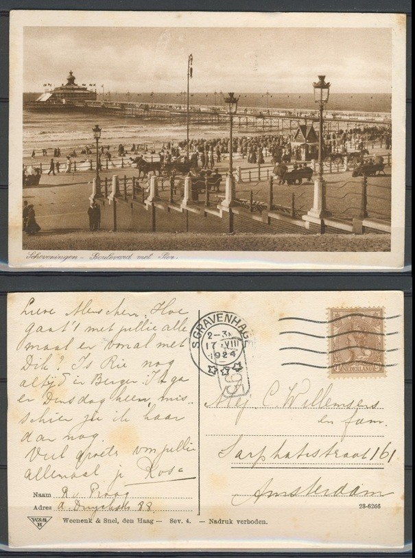 Scheveningen 1924 Boulevard met Pier Ansichtkaart 1112d jdu, Ophalen of Verzenden, 1920 tot 1940, Gelopen, Zuid-Holland