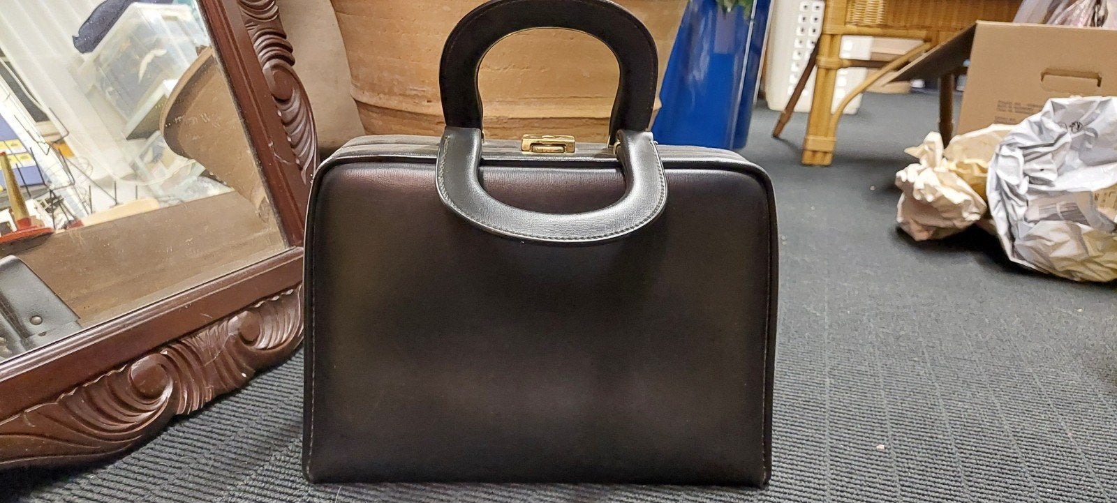 Vintage Zwarte Handtas met Rood Interieur, Ophalen of Verzenden, Zwart, Handtas