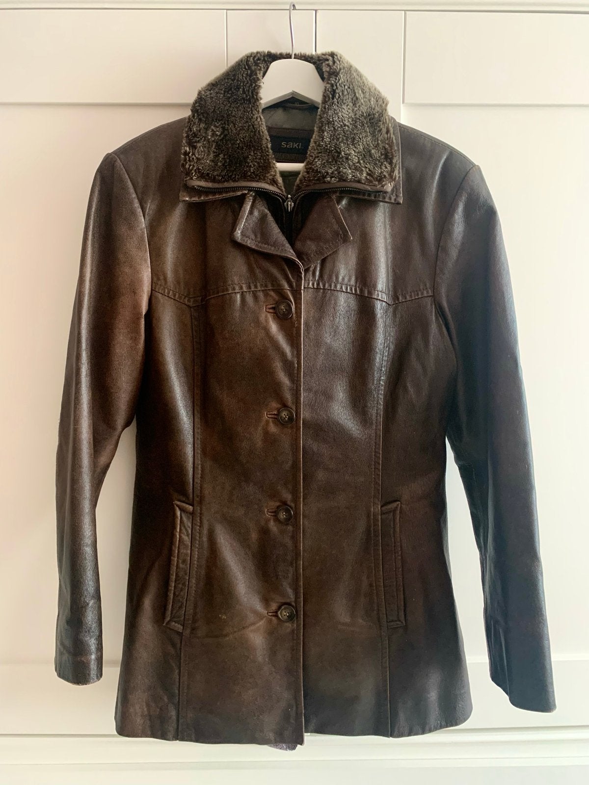 Dames Leren Jas met Bontkraag - Maat 40, Kleding | Dames, Ophalen of Verzenden, Gedragen, Maat 38/40 (M), Bruin