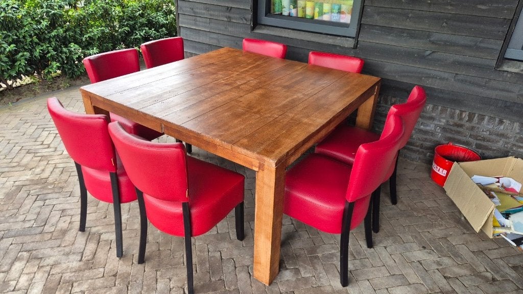 Vierkante tafel met 8 stoelen, Ophalen, Gebruikt, Vierkant, Vijf personen of meer