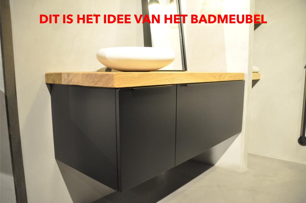 Strak mat zwart badmeubel 170 cm, 150 tot 200 cm, Niet ingevuld, Zo goed als nieuw, Minder dan 100 cm