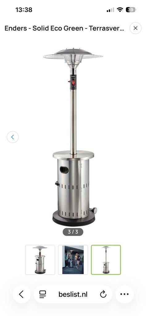 Enders Solid Eco Green Terrasverwarmer Gas RVS, Tuin en Terras, Ophalen, Zo goed als nieuw, Gas, Vloer