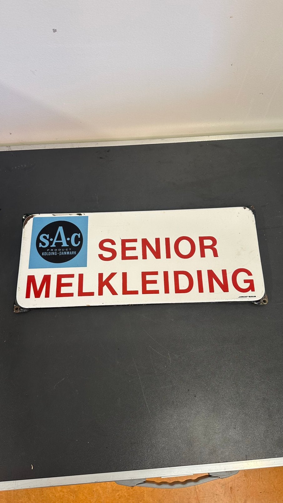 emaille bord SAC Senior Melkleiding (Langcat Bussum), Verzamelen, Reclamebord, Gebruikt, Senior, Ophalen of Verzenden