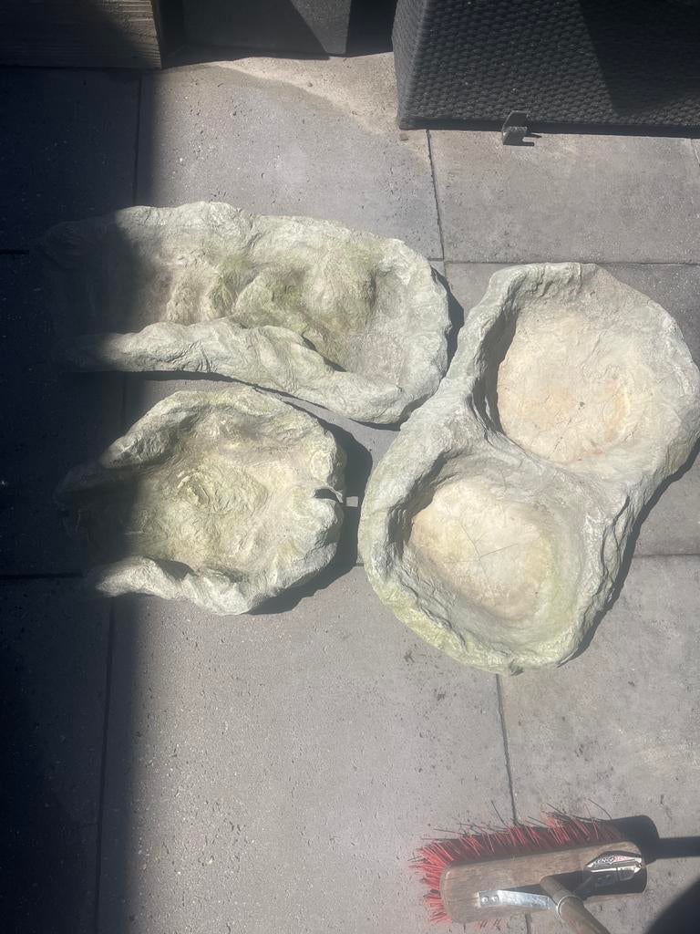 Set van 3 decoratieve schalen voor waterpartijtuin/vijver, Ophalen, Gebruikt