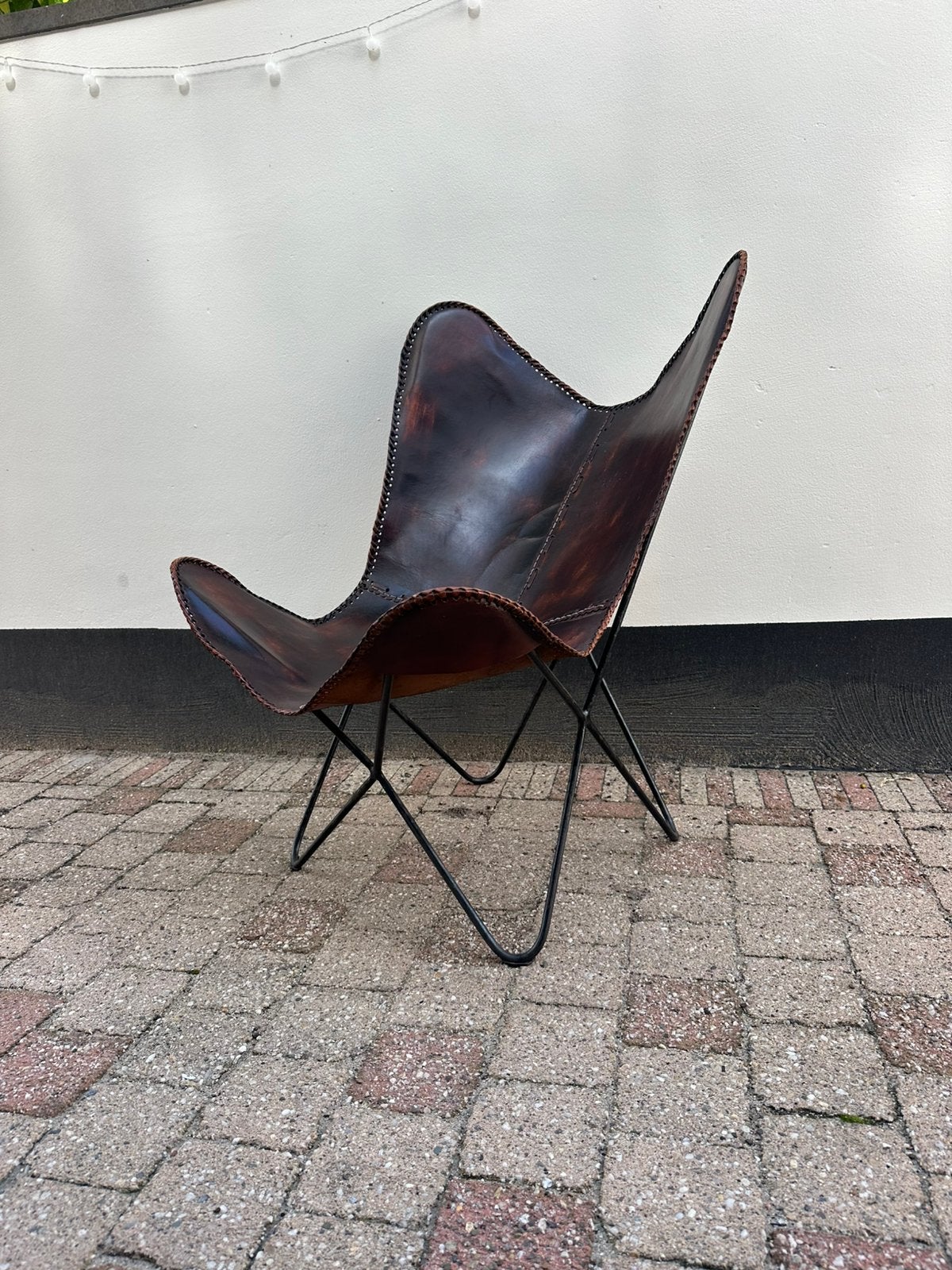 Authentieke bruin leten Vlinderstoel, Ophalen, Gebruikt, Bruin, Klassiek modern hip