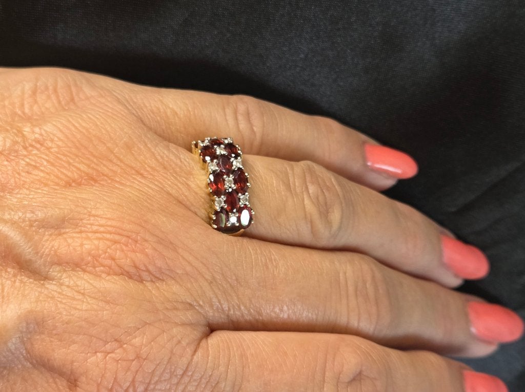 Gouden Vintage ring edelsteen granaat en diamant. 2026/597, Sieraden, Tassen en Uiterlijk, ., Nieuw, Ophalen of Verzenden, Met edelsteen