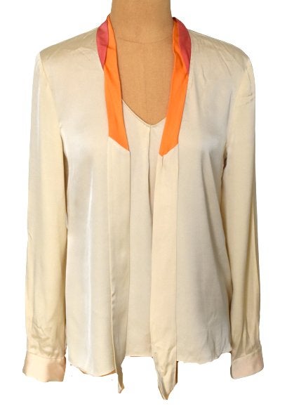 Elie Tahiri zijde blouse-top, zand/oranje, Mt. S, Overige kleuren, Verzenden, Zo goed als nieuw, Lange mouw