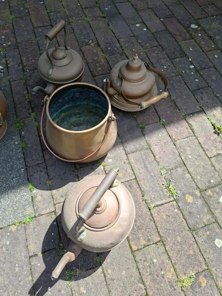 Antieke Koperen Ketels en Potten - Decoratief Set, Antiek en Kunst, Antiek | Koper en Brons, Ophalen