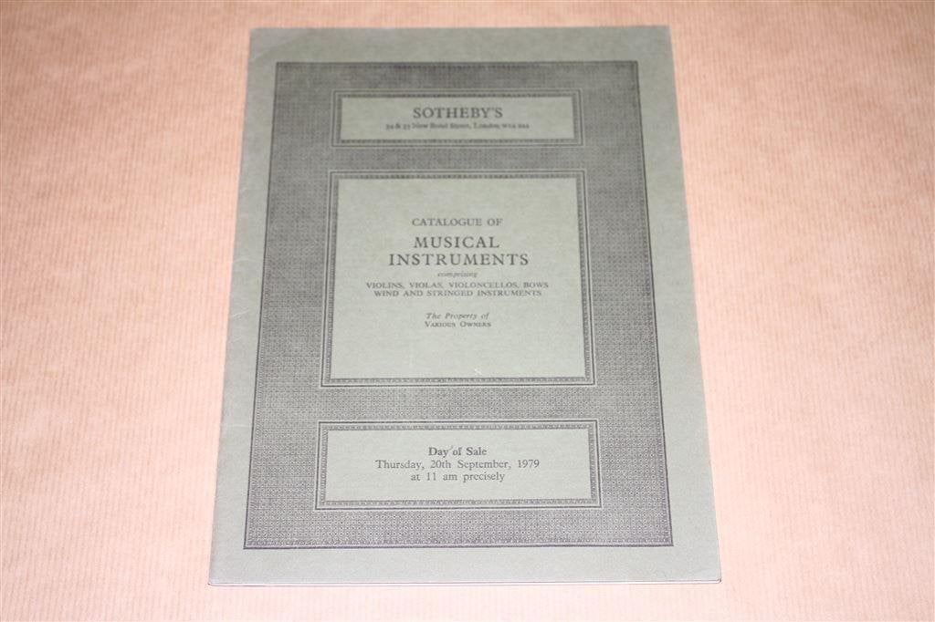 Catalogus Sotheby - Muziekinstrumenten - 20 sept 1979, Boeken, Ophalen of Verzenden, Zo goed als nieuw, Artiest