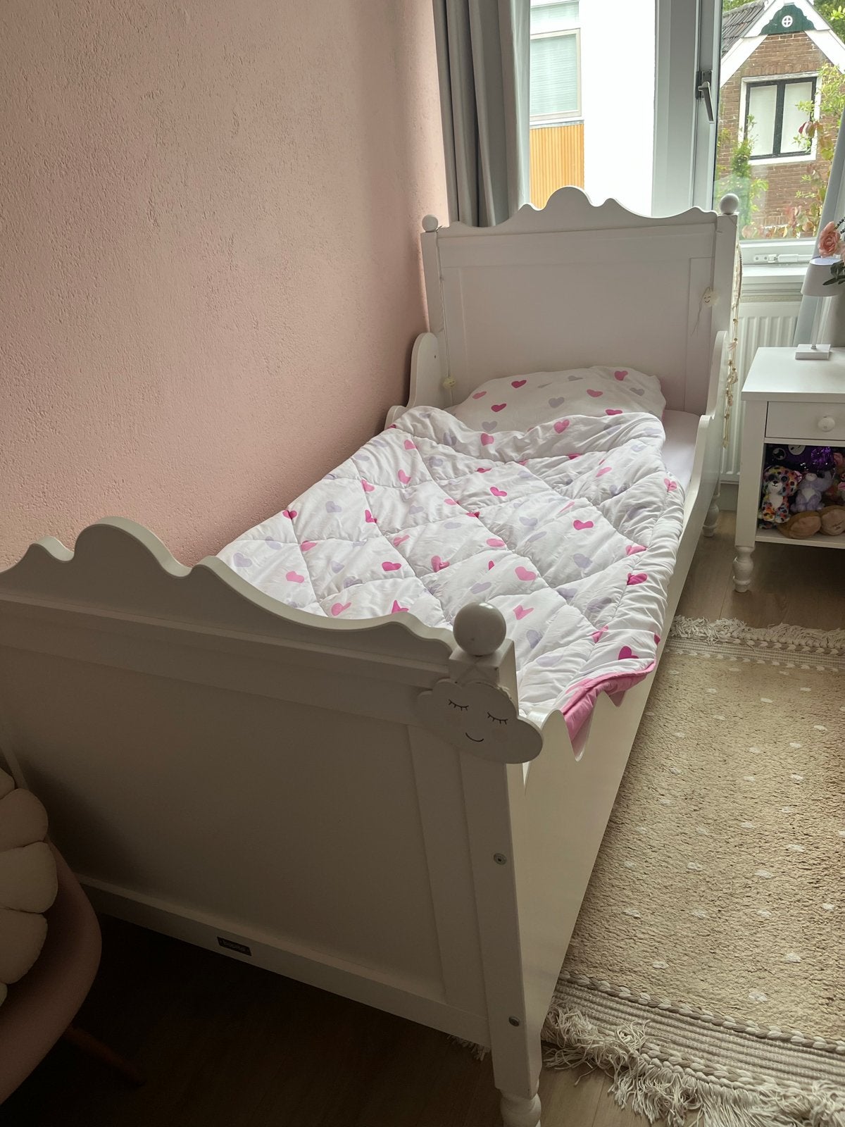 Kinderbed Bopita Belle 90x200cm met matras en nachtkastje, Ophalen, Gebruikt, Eenpersoons, Wit
