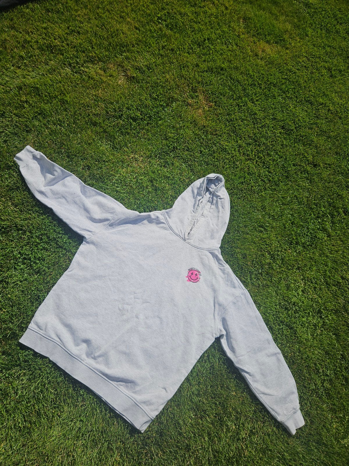 Grijze hoodie met roze smiley print - Amy & Ivy, Maat 42/44 (L), Ophalen of Verzenden, Amy & Ivy, Grijs