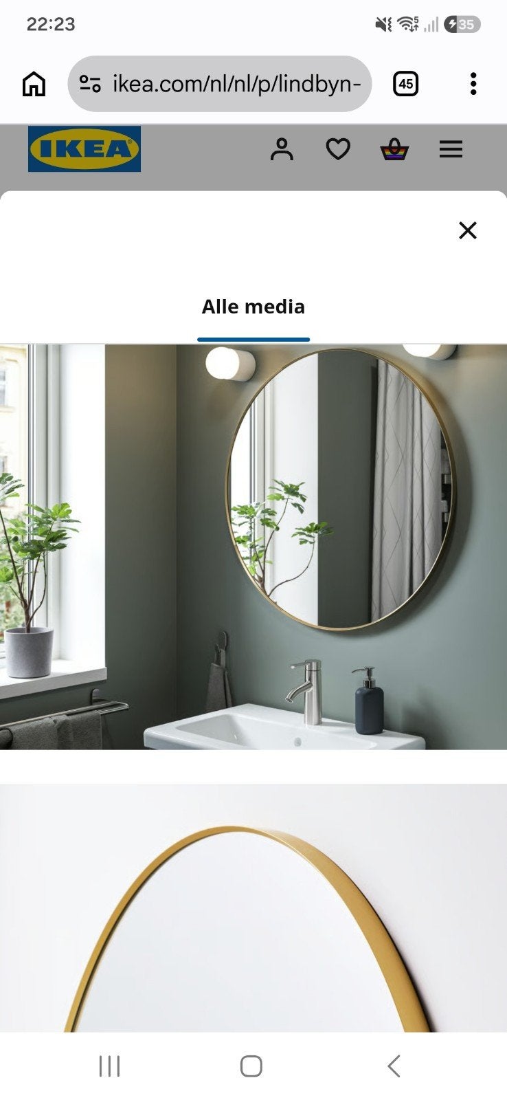 LINDBYN
Spiegel, goudkleur, 80 cm, Ophalen, Zo goed als nieuw, 75 tot 100 cm, Minder dan 100 cm