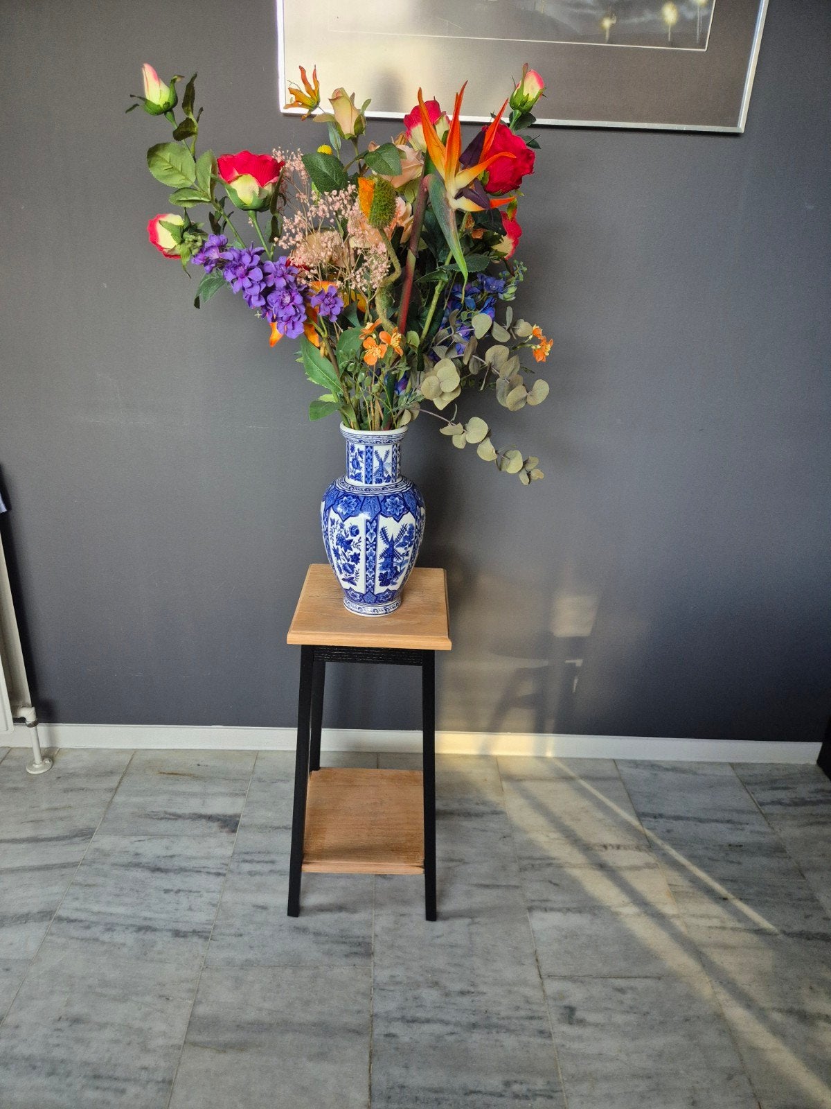 Gerestyled houten plantentafeltje / bijzettafel – zwart & na, Ophalen, Minder dan 55 cm, 60 cm of meer, Rechthoekig
