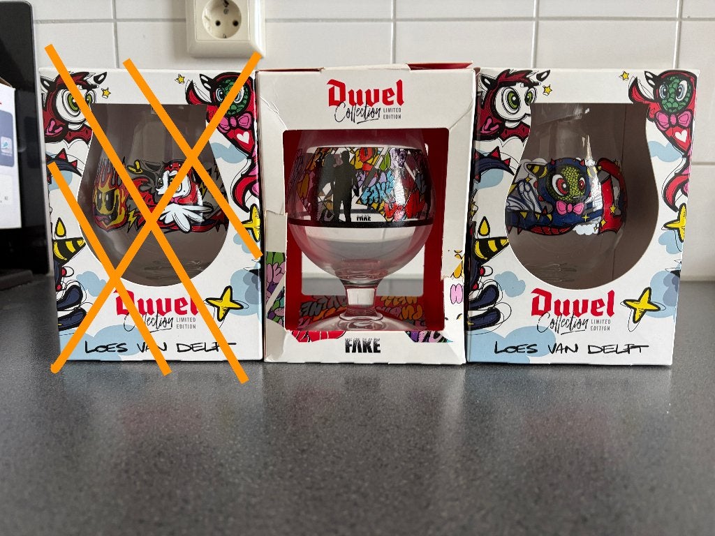 2 x Duvel Limited Edition Glazen - Loes van Delft & FAKE, Ophalen of Verzenden, Nieuw, Glas of Glazen, Duvel