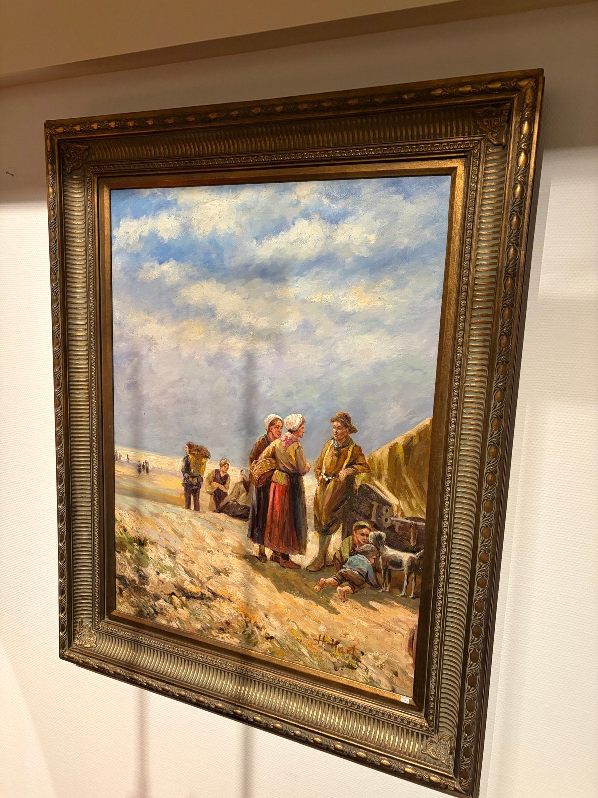Groot schilderij: Oud Hollandse strandscène, Ophalen, Maritiem / water, Doek, Oud hollands