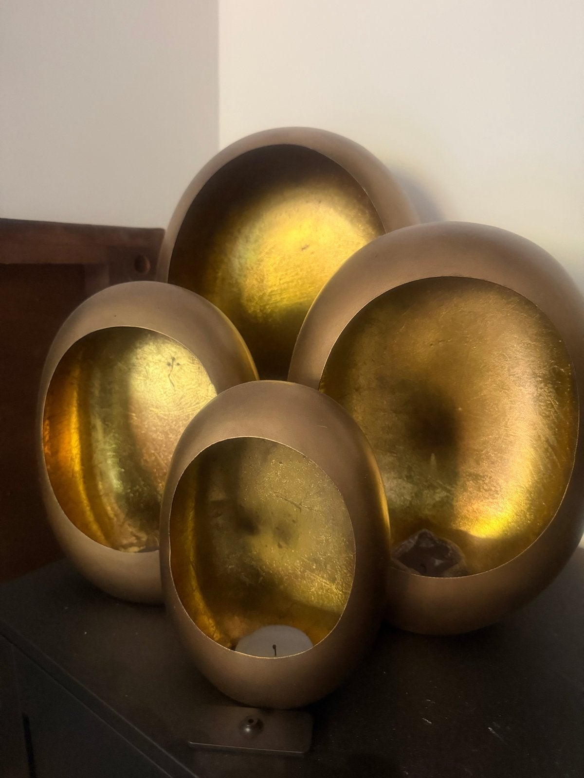 Set van 4 gouden waxinelichthouders, Ophalen, Overige merken, Waxinelichthouder, Zo goed als nieuw