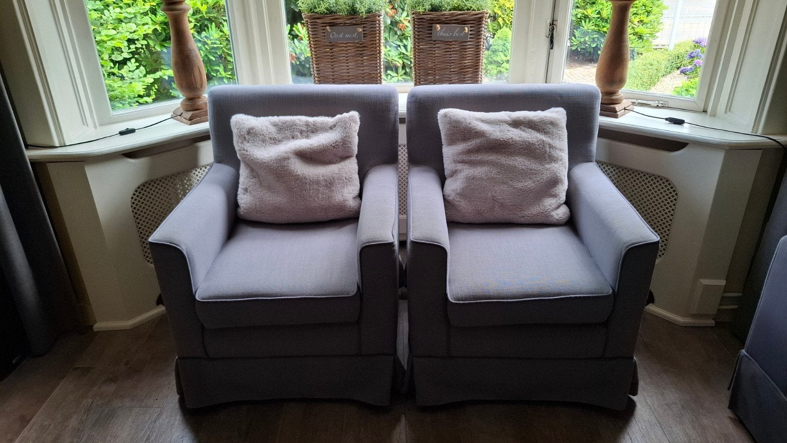 twee fauteuils,  antraciet inclusief kussens., Ophalen, Gebruikt, Wicker, Bank