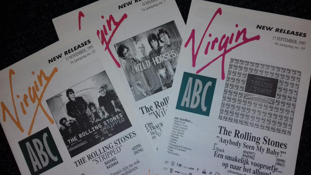 Rolling Stones PROMO FOLDERS Virgin Music set van 3 1995-97, Verzenden, Zo goed als nieuw, Boek, Tijdschrift of Artikel