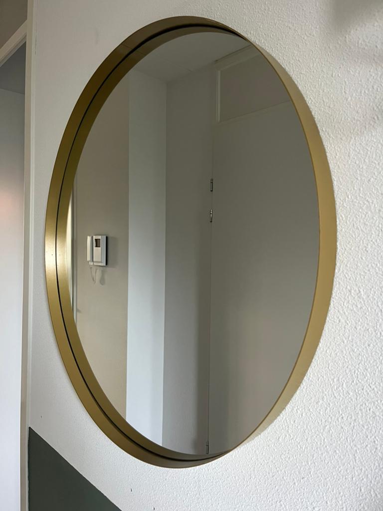 Goudkleurige spiegel (75cm), Huis en Inrichting, Woonaccessoires | Spiegels, Ophalen, Rond, Zo goed als nieuw, Minder dan 100 cm