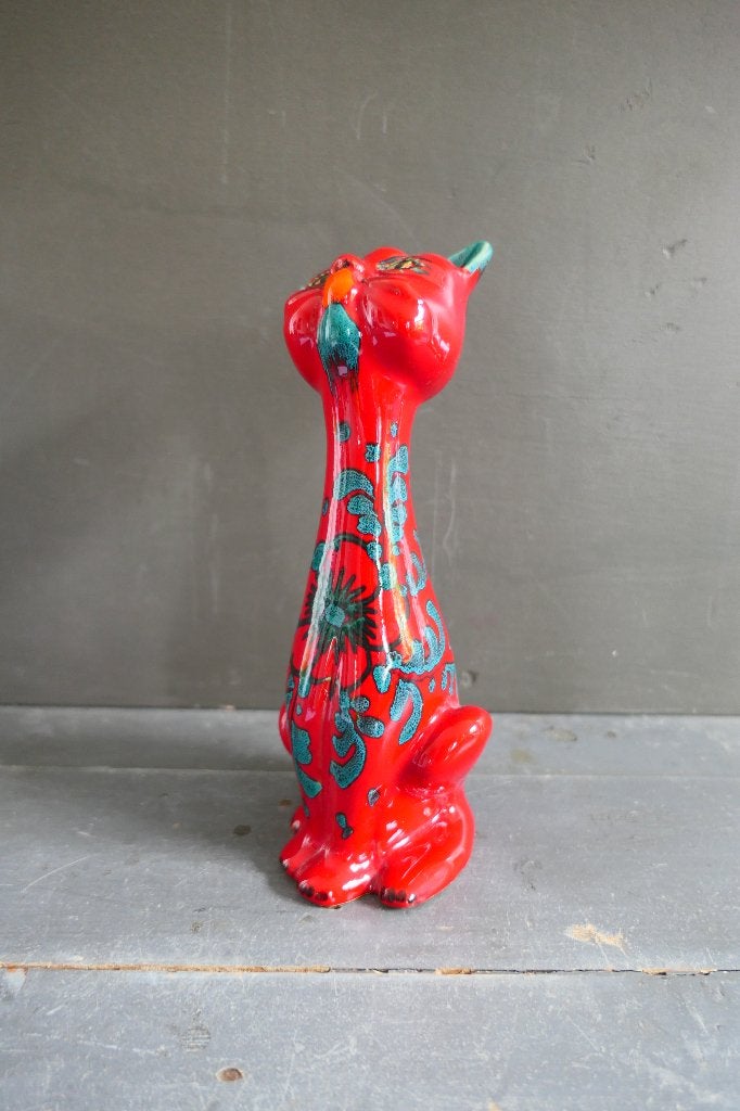 Vintage beeld rode poes keramiek 100/1 made in Italy, Verzenden, Rood, Beschilderd, Zoogdier