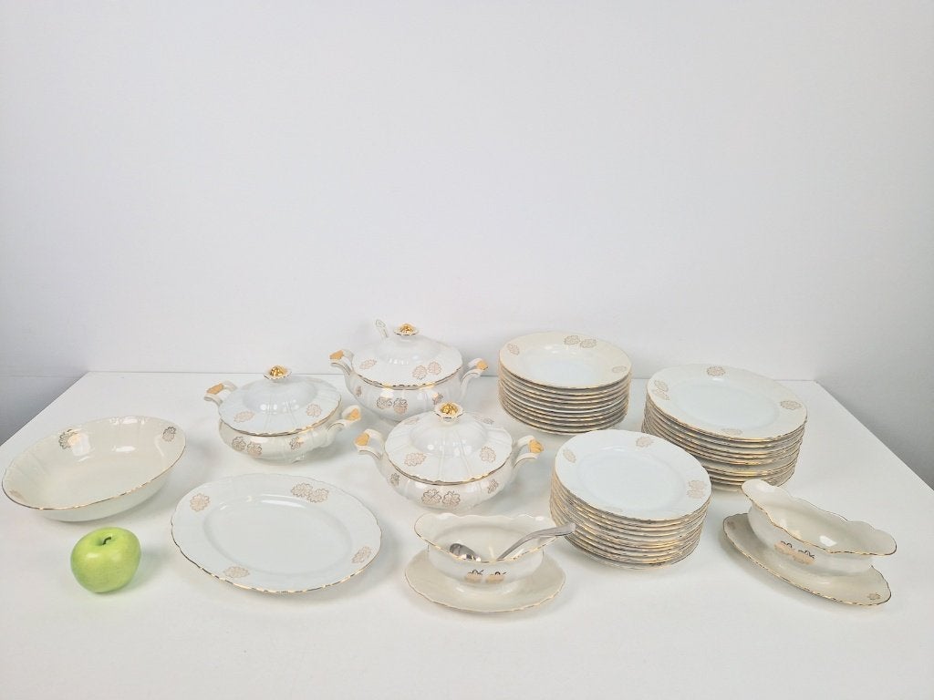 Vintage porselein servies set Antiek Jebonro goud, Vintage, Ophalen of Verzenden, Zo goed als nieuw, Porselein