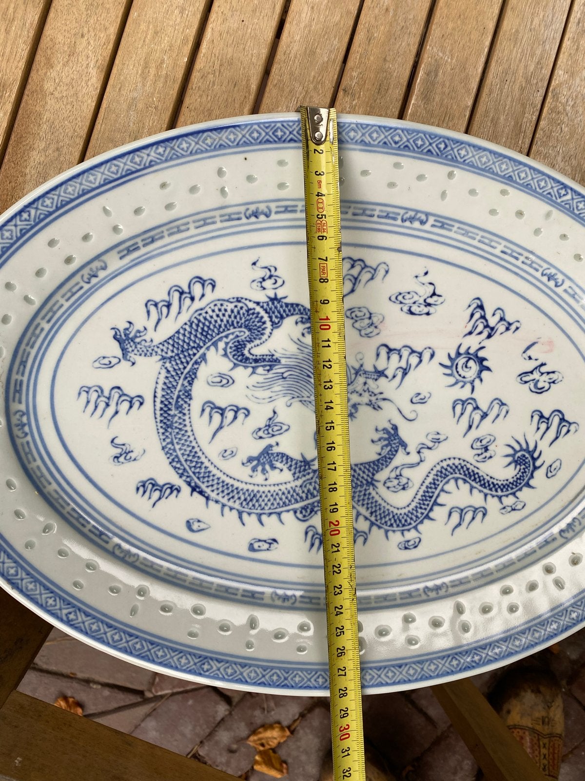 Vintage Chinees Porseleinen Draken Schaal - Blauw/Wit, Antiek en Kunst, Ophalen