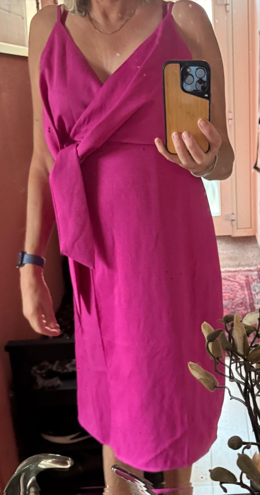 Lofty Manner roze jurk met overslag en split, Maat 38/40 (M), Ophalen of Verzenden, Zo goed als nieuw, Knielengte