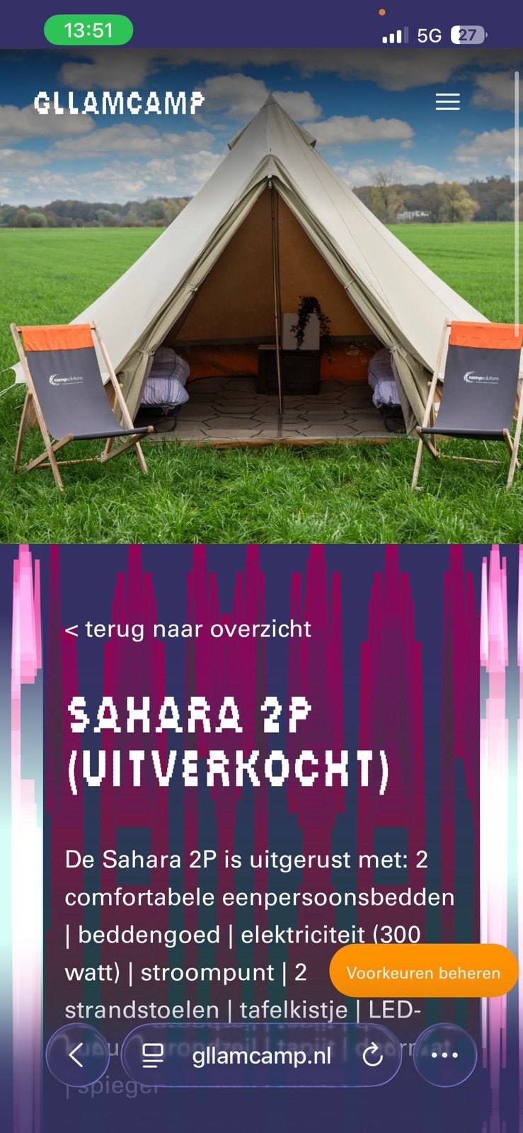 LOWLANDS GLLAMCAMP SAHARA 2p, Ophalen, Nieuw, Tot en met 2