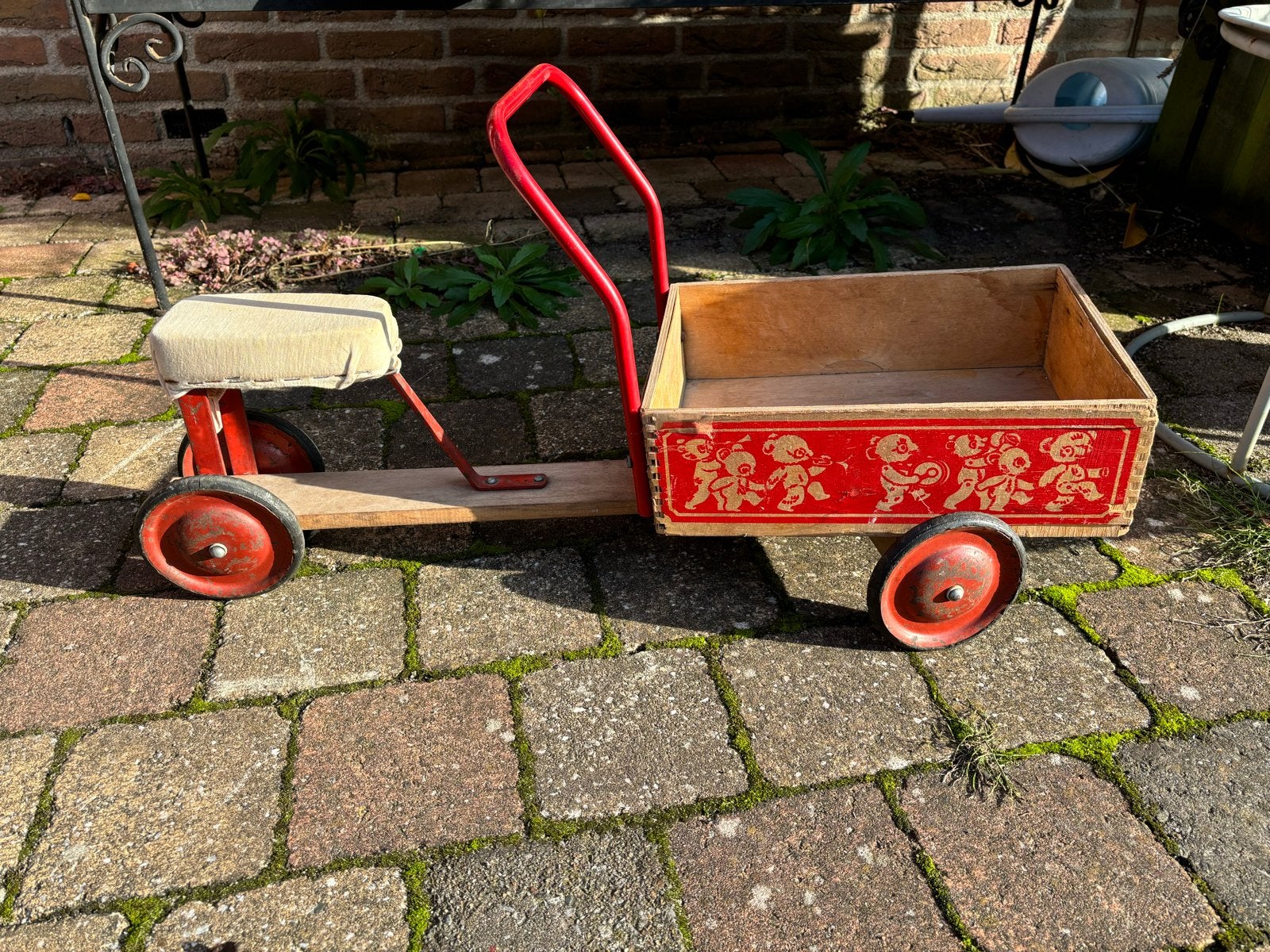 Antieke kinder kar / loopfiets met bak, Antiek en Kunst, Ophalen of Verzenden