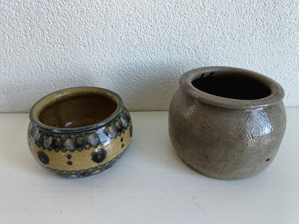 Bunzlau pauwenoog potje, grijs geglazuurde steengoed pot, Antiek en Kunst, Antiek | Keramiek en Aardewerk, Ophalen of Verzenden