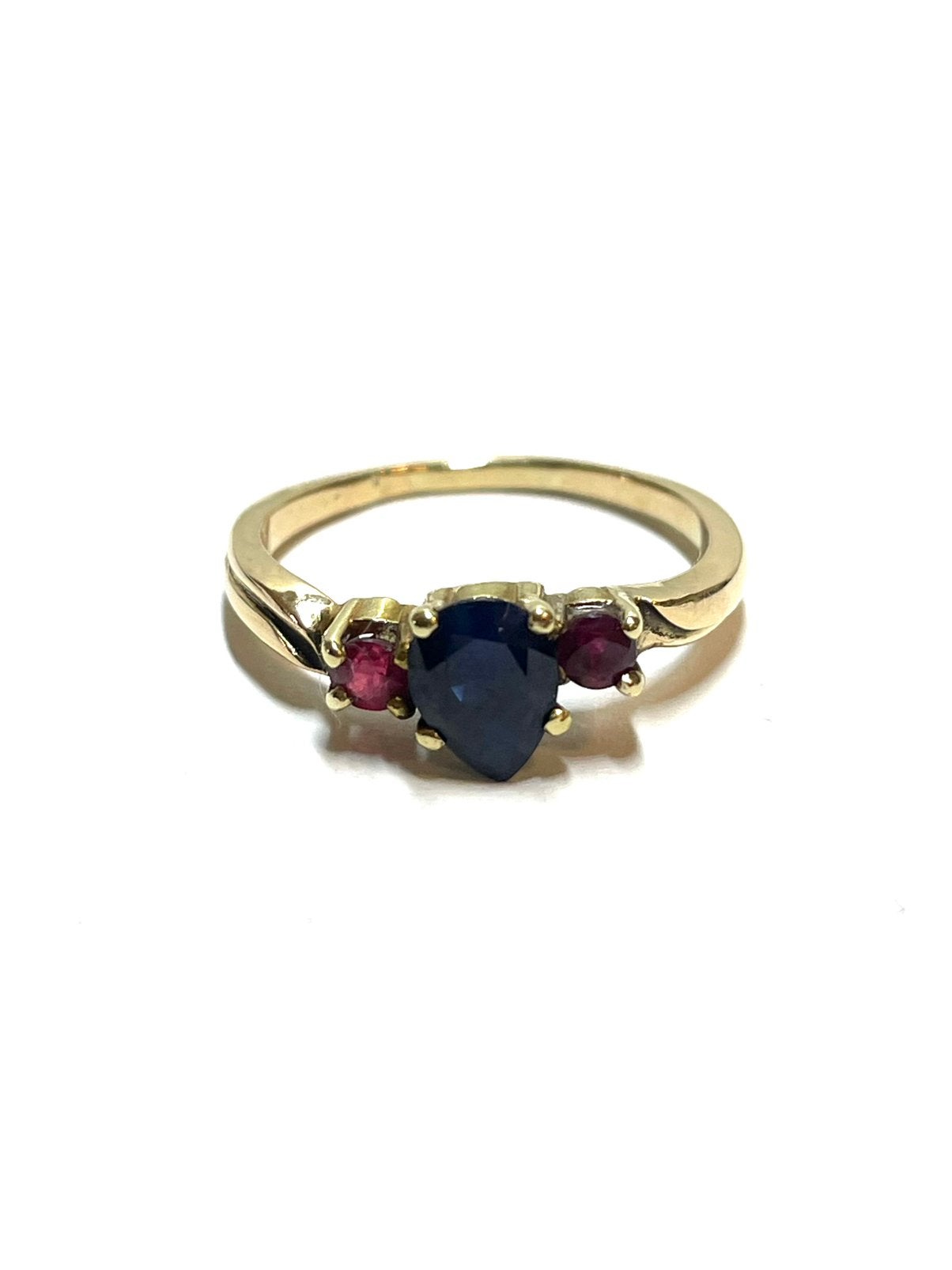 14k gouden ring met saffier en robijn, -, -, Ophalen of Verzenden, Dame