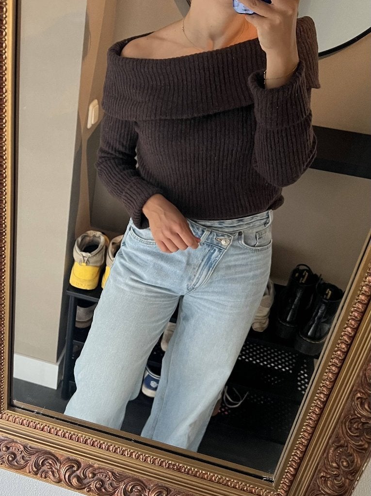 Off shoulder trui, Kleding | Dames, H&M, Bruin, Maat 42/44 (L), Nieuw