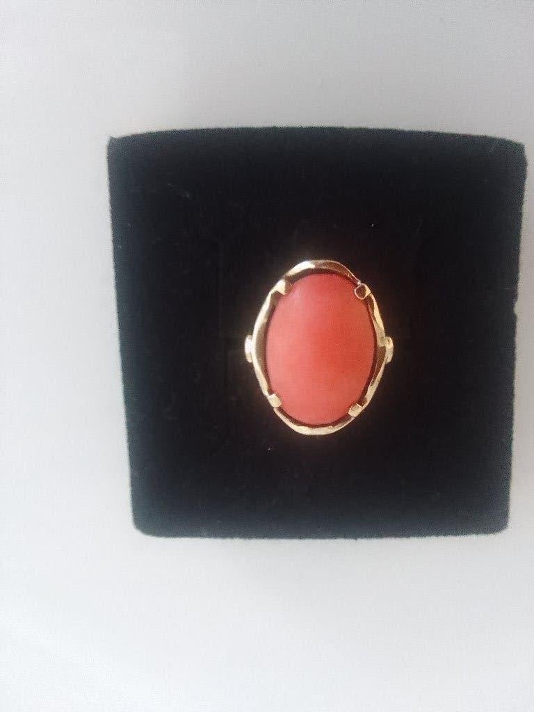 14 Karaat gouden ring met bloedkoraal, Sieraden, Tassen en Uiterlijk, Ringen, 18 tot 19, Verzenden, Zo goed als nieuw, Dame