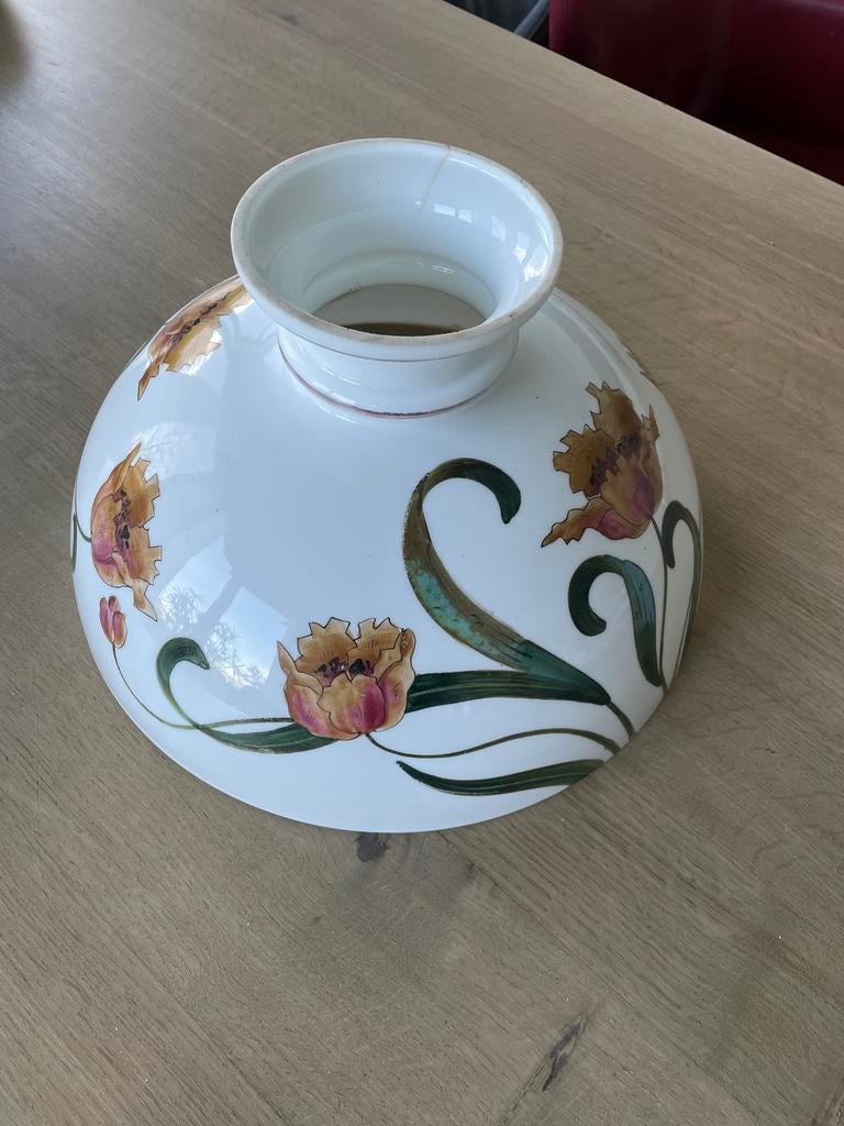 Antieke glazen lampenkap met bloemmotief, Antiek en Kunst, Antiek | Lampen, Ophalen
