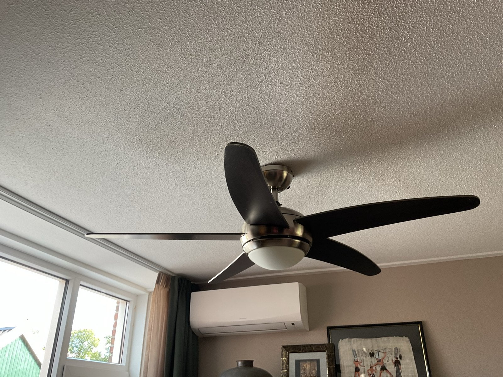 Plafondlamp met ventilator, dimmer en afstandsbediening, Dimbaar, Ophalen, Gebruikt