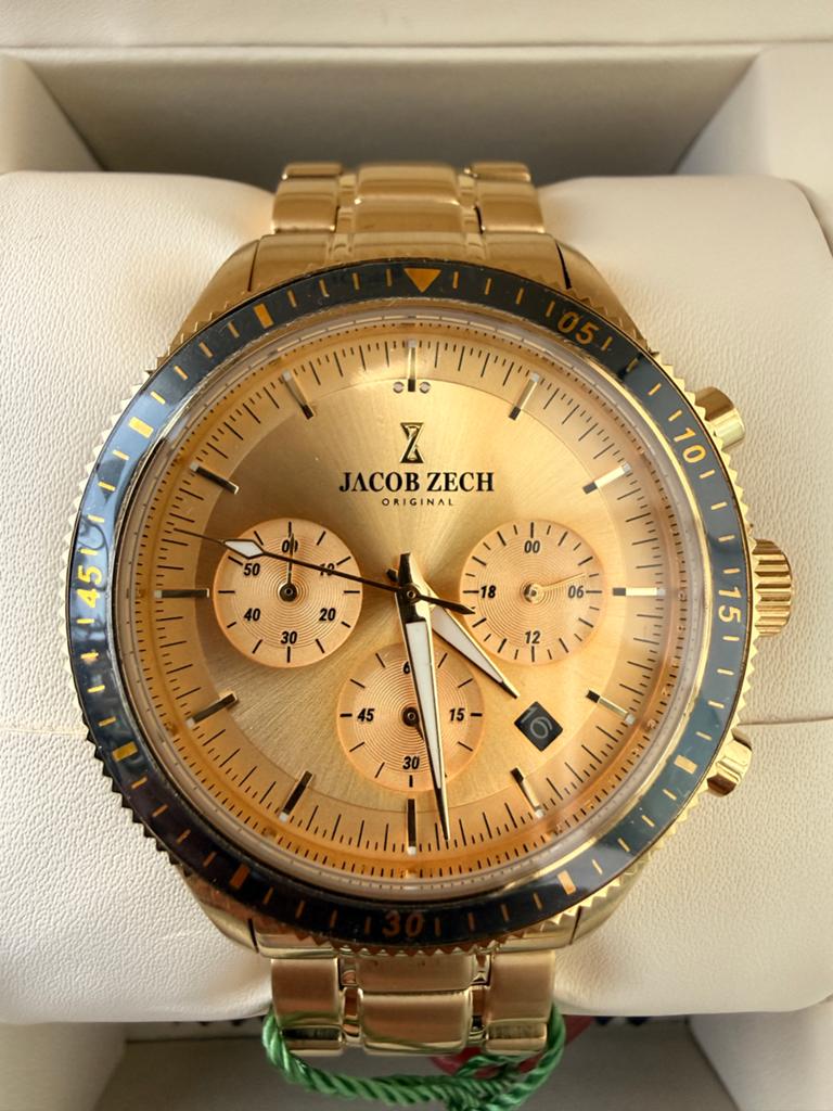Jacob Zech Milano Herenhorloge - Goudkleurig Chronograaf, Sieraden, Tassen en Uiterlijk, Horloges | Heren, Overige merken, Staal