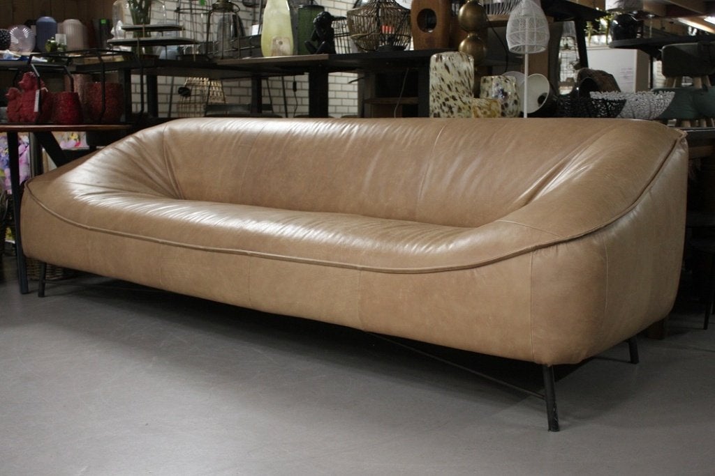 Gave bank GLOBE Jess Design metaal echt leer naturel vintage, Ophalen, Gebruikt, Leer, 75 tot 100 cm