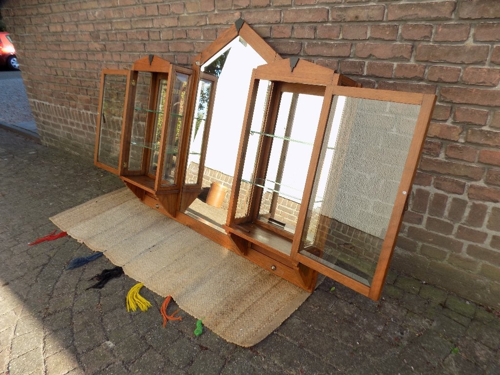 Amsterdamse school art deco vitrinekast hangend spiegelglas, Ophalen, Gebruikt