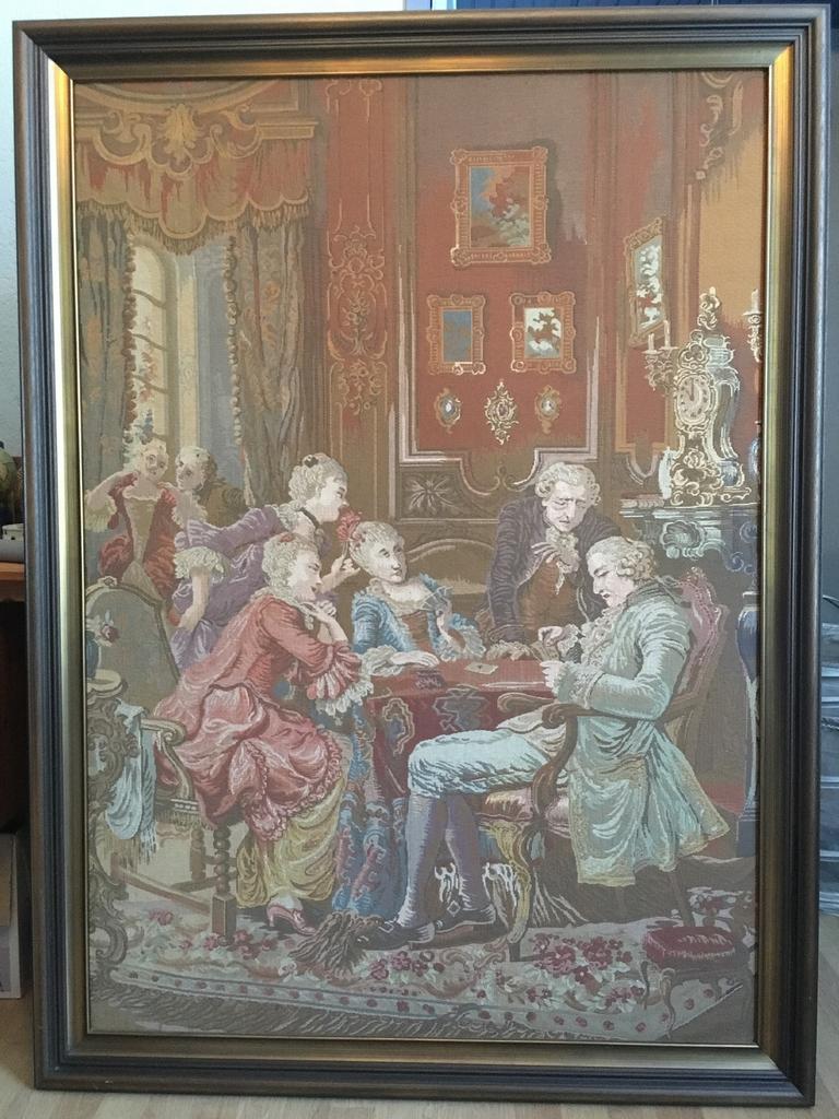 Gobelin antiek wandkleed in een mooie houten lijst, Ophalen