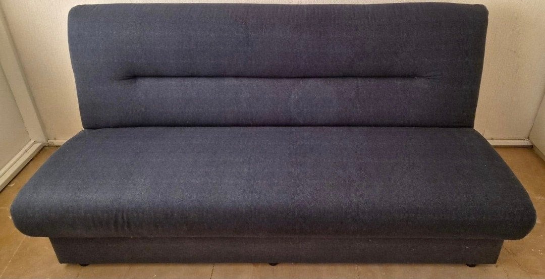 Donkergrijze slaapbank met opbergruimte, Ophalen, Gebruikt, Tweepersoons, 140 cm