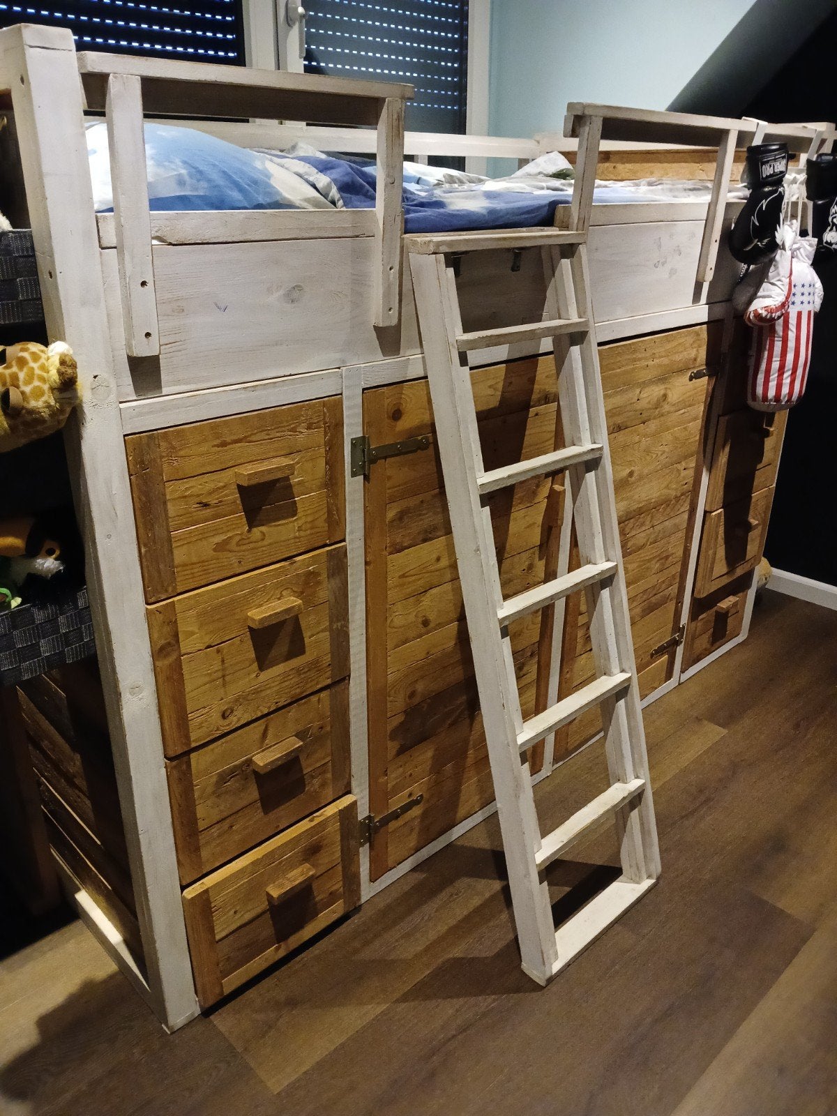 Steiger houten hoogslaper, Ophalen, Gebruikt, Eenpersoons, 200 cm