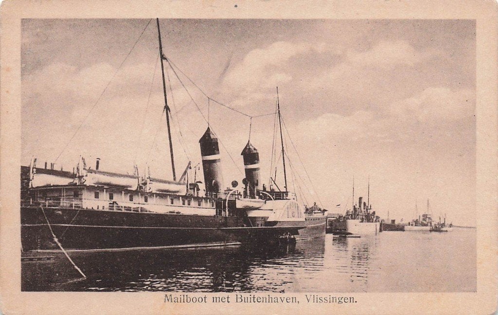 JP569 Vlissingen Mailboot Buitenhaven Stoom Boot 1923, Ophalen of Verzenden, 1920 tot 1940, Gelopen, Zeeland