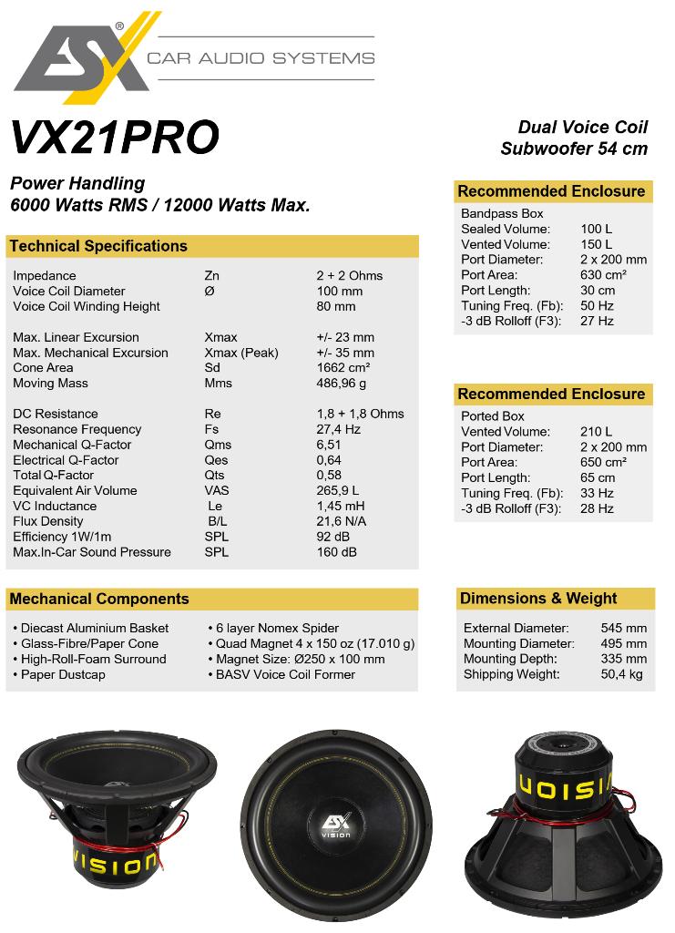 ESX VX21PRO 21 inch subwoofer 6000W RMS, Audio-design, Nieuw, Am Breilingsweg 3, 76709 Kronau, Duitsland, Ophalen of Verzenden