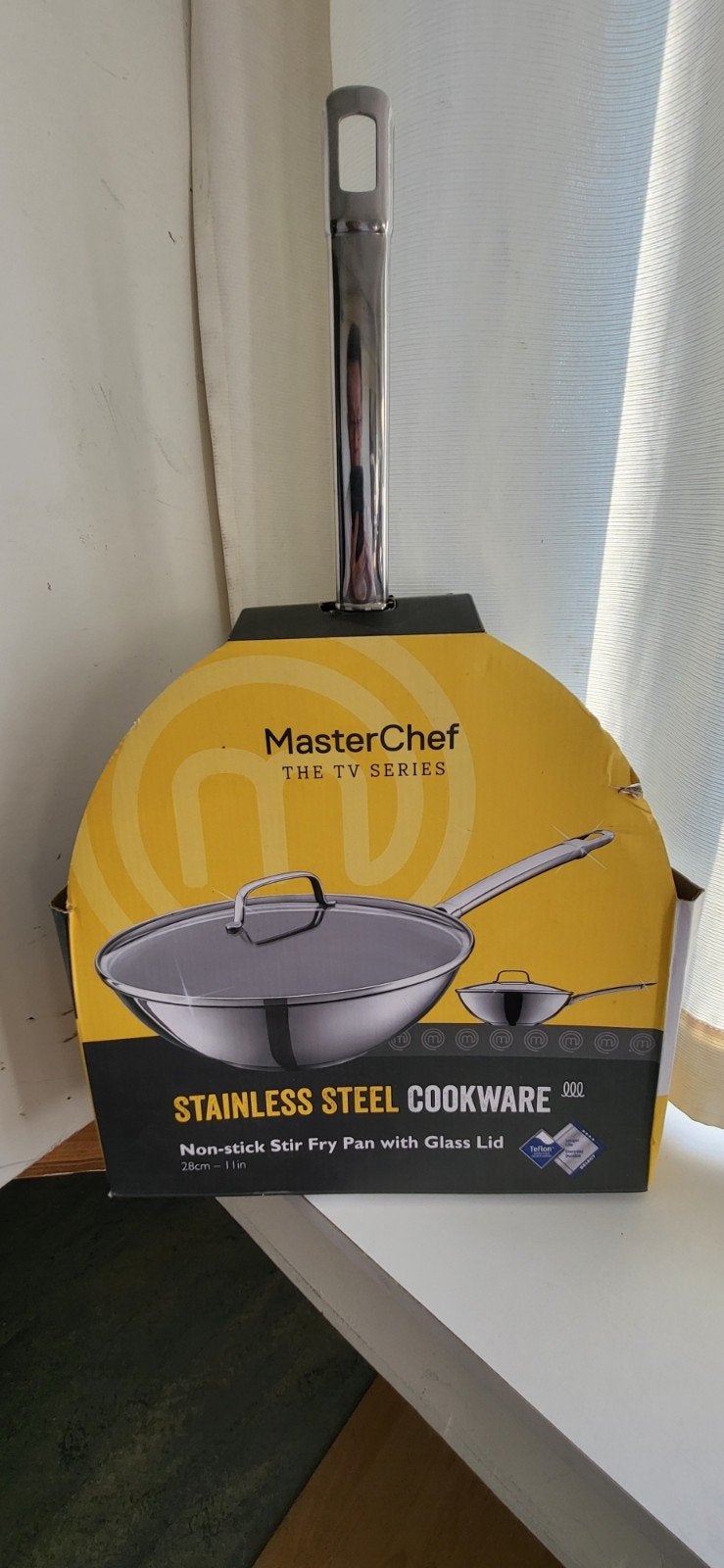 MasterChef RVS Wokpan met Antiaanbaklaag en Glazen Deksel, Nieuw, Ophalen of Verzenden, Rvs, Met deksel